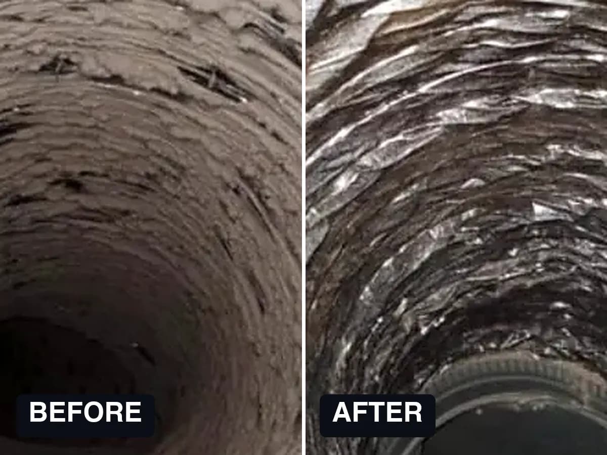 Air duct before and after cleaning