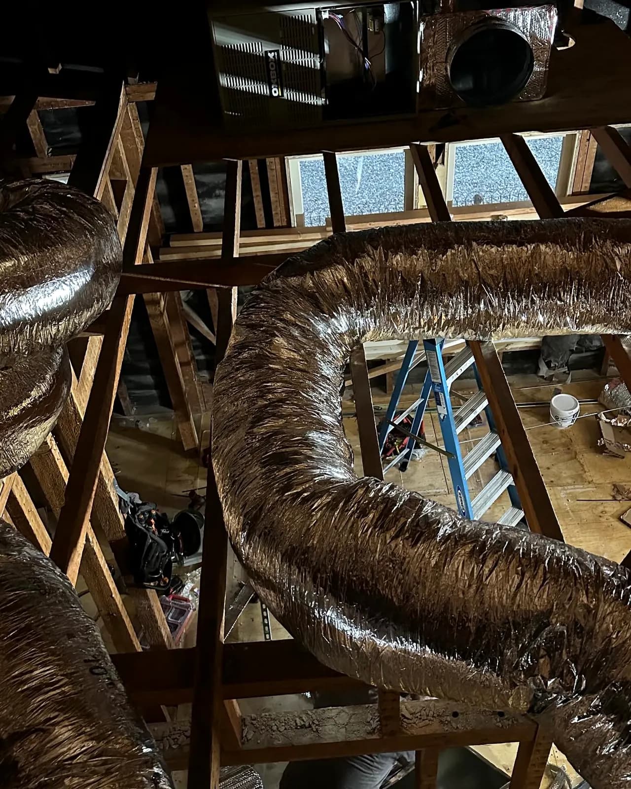 Flexible ductwork in a ceiling cavity